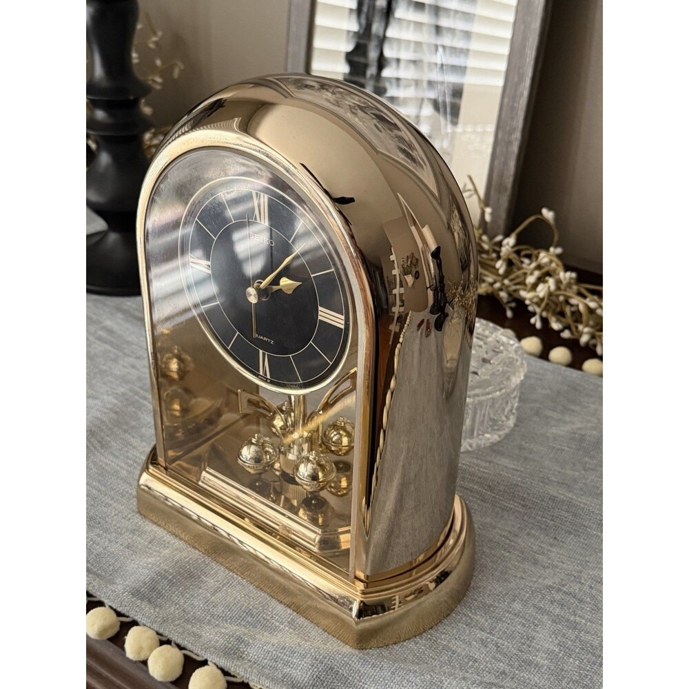 Seiko Rotating Pendulum Gold Mantle Clock Japan QQZ189G  Tested Works Clean - Picture 3 of 9